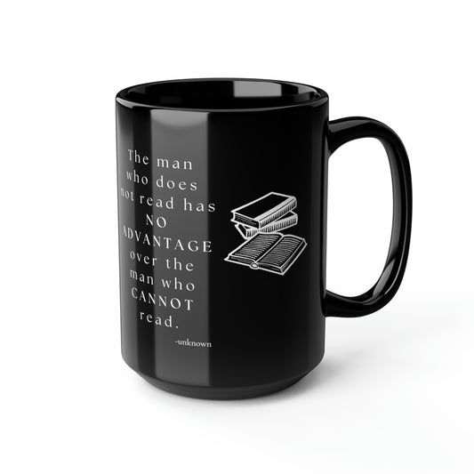 Man who cannot read - Black Mug, 15oz